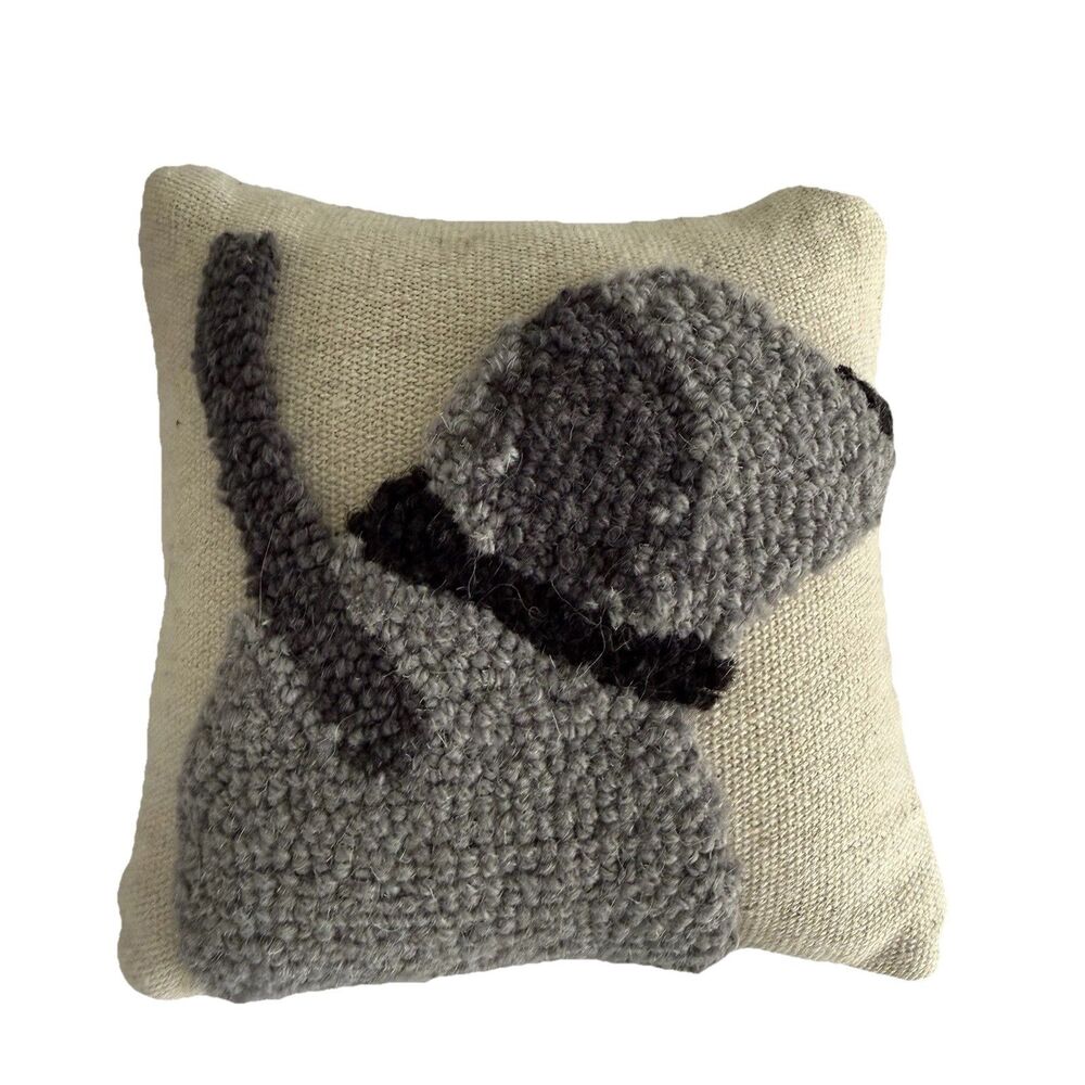 Mudpie Wool Hooked Dog Pillow Accent Throw Cushion Dog Lover Gift Mini 8" NWOT